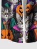 Plus Size Halloween Pumpkin Cat Pirate Bat Moon Print Buttons Pocket Shirt For Men -  