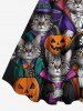 Plus Size Halloween Pumpkin Cat Pirate Bat Moon Print Tank Dress -  