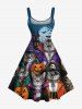 Plus Size Halloween Pumpkin Cat Pirate Bat Moon Print Tank Dress -  