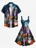 Plus Size Halloween Pumpkin Cat Pirate Bat Moon Print Tank Dress -  