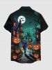 Chemise grande taille à boutons et poches pour homme, motif citrouille, crâne, fantôme, lune, chauve-souris, Halloween - Noir M