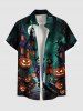 Chemise grande taille à boutons et poches pour homme, motif citrouille, crâne, fantôme, lune, chauve-souris, Halloween - Noir 3XL