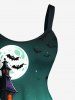 Plus Size Halloween Pumpkin Skull Ghost Moon Bat Print Tank Dress -  