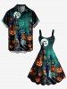 Plus Size Halloween Pumpkin Skull Ghost Moon Bat Print Tank Dress -  