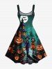 Plus Size Halloween Pumpkin Skull Ghost Moon Bat Print Tank Dress -  