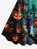 Plus Size Halloween Pumpkin Skull Ghost Moon Bat Print Tank Dress -  