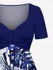 Robe hawaïenne cintrée grande taille à imprimé feuilles tropicales et fleurs d'hibiscus - Bleu Marine XXS