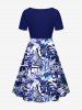 Robe hawaïenne cintrée grande taille à imprimé feuilles tropicales et fleurs d'hibiscus - Bleu Marine XXS