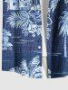 Chemise hawaïenne grande taille à imprimé cocotier, fleurs d'hibiscus et feuilles, boutons et poches pour homme - Bleu Ciel 5XL