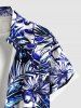 Chemise hawaïenne grande taille à imprimé feuilles d'hibiscus et feuilles tropicales, avec poches et boutons, pour homme - Bleu Ciel 2XL
