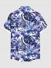Chemise hawaïenne grande taille à imprimé feuilles d'hibiscus et feuilles tropicales, avec poches et boutons, pour homme - Bleu Ciel 2XL