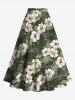 Plus Size Hibiscus Flowers Leaf Scarf Print Split Hawaii Skirt -  