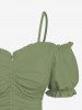 Plus Size Cinched Ruched Ruffles Cold Shoulder Cami Top -  