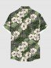Plus Size Hibiscus Flowers Leaf Scarf Print Buttons Pocket Hawaii Shirt For Men -  
