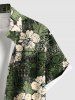 Plus Size Hibiscus Flowers Leaf Scarf Print Buttons Pocket Hawaii Shirt For Men -  