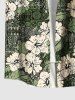 Plus Size Hibiscus Flowers Leaf Scarf Print Buttons Pocket Hawaii Shirt For Men -  