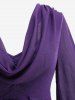 Plus Size Grommets Lace Up Mesh Flare Sleeves Cowl Neck Layered Dress -  