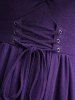 Plus Size Grommets Lace Up Mesh Flare Sleeves Cowl Neck Layered Dress -  