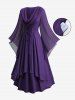Plus Size Grommets Lace Up Mesh Flare Sleeves Cowl Neck Layered Dress -  