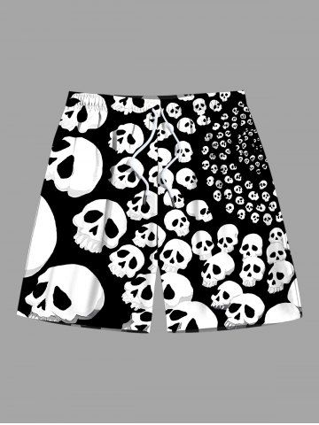Plus Size Spiral Skull Print Halloween Drawstring Pocket Beach Shorts For Men - BLACK - L