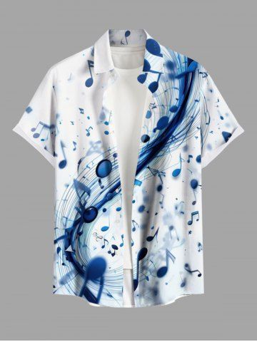 Plus Size Ombre Music Symbol Print Hawaii Button Pocket Shirt For Men - WHITE - 2XL