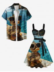Cool Duck Sea River Print Plus Size Matching Hawaii Beach Outfit For Couples -  