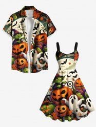 Tenue d'Halloween grande taille assortie pour couples, motif citrouille, fantôme, monstre, chauve-souris, lune, toile d'araignée - Orange 