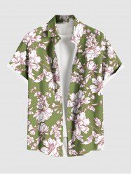 Plus Size Flowers Leaf Print Buttons Pocket Hawaii Shirt For Men -  