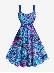 Robe débardeur hawaïenne grande taille à imprimé fleurs d'hibiscus, feuilles et escargots - Bleu Ciel XXS