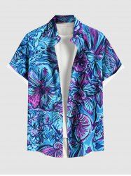 Chemise hawaïenne grande taille à imprimé fleurs d'hibiscus, feuilles et escargots, avec poches et boutons, pour homme - Bleu Ciel 5XL