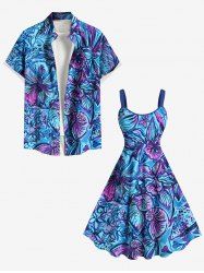 Hibiscus Flowers Leaf Snail Print Plus Size Matching Hawaii Beach Outfit For Couples -  
