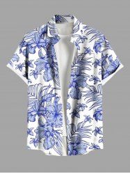Plus Size Flowers Leaf Tropical Print Buttons Pocket Hawaii Shirt For Men -  