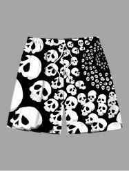 Plus Size Spiral Skull Print Halloween Drawstring Pocket Beach Shorts For Men -  