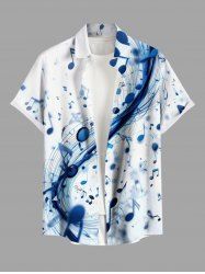 Chemise hawaïenne grande taille à imprimé symbole musical ombré et poches boutonnées pour homme - Blanc L