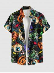 Chemise d'Halloween grande taille à imprimé citrouille et yeux de sorcier pour homme - Noir XL