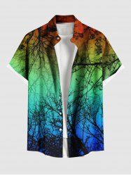 Chemise hawaïenne grande taille à imprimé branches d'arbres ombré et poches boutonnées pour homme - Multi-A 5XL