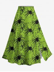 Jupe trapèze fendue grande taille à imprimé toile d'araignée et insectes pour Halloween - Vert 6X