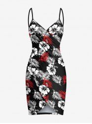 Robe de plage convertible grande taille à imprimé feuilles tropicales et fleurs d'hibiscus hawaïennes - Noir XS
