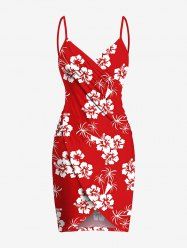 Plus Size Coconut Tree Hibiscus Flower Print Hawaii Convertible Beach Cover Up -  
