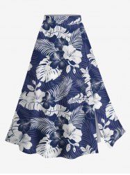 Plus Size Tropical Leaf Hibiscus Flower Print Hawaii Split A Line Skirt -  