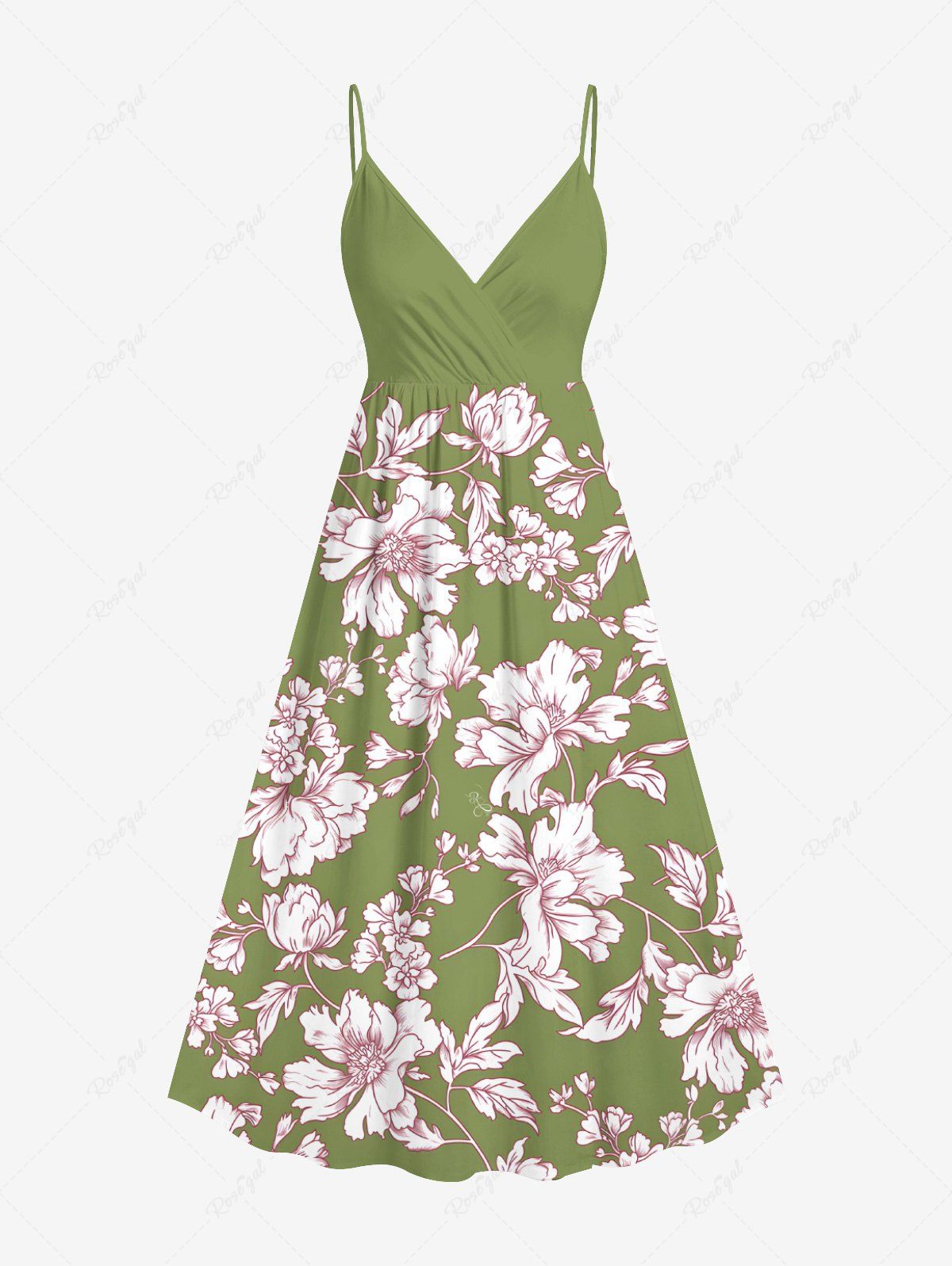 Robe camisole hawaïenne à imprimé fleurs et feuilles grande taille Vert XXS