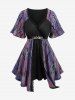 Tie Dye Ombre Jacquard Surplice Belted Top and Split Lace Up Pocket Flare Pants Plus Size Outfit -  