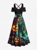 Tenue assortie grande taille pour couple, motif citrouille, lanterne, arbre, grotte, imprimé - Noir 