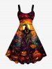 Halloween Pumpkin Lantern Moon Tree Print Plus Size Matching Outfit For Couples -  