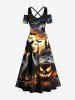 Tenue d'Halloween grande taille assortie pour couples, motif citrouille, chauve-souris, sorcier, crânes, bougies - Noir 