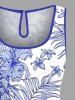 Ensemble chemise et barboteuse hawaïennes assorties, grande taille, tenue de plage, imprimé feuilles tropicales et hibiscus, pour couples - Bleu Ciel 