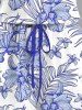 Ensemble chemise et barboteuse hawaïennes assorties, grande taille, tenue de plage, imprimé feuilles tropicales et hibiscus, pour couples - Bleu Ciel 