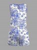 Ensemble chemise et barboteuse hawaïennes assorties, grande taille, tenue de plage, imprimé feuilles tropicales et hibiscus, pour couples - Bleu Ciel 