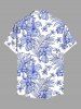 Ensemble chemise et barboteuse hawaïennes assorties, grande taille, tenue de plage, imprimé feuilles tropicales et hibiscus, pour couples - Bleu Ciel 