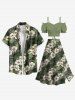 Foulard imprimé feuilles et fleurs d'hibiscus, grande taille, tenue de plage hawaïenne assortie pour couples - Vert 